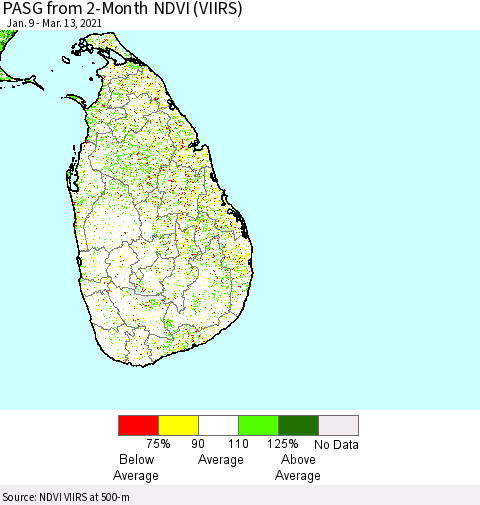 Sri Lanka PASG from 2-Month NDVI (VIIRS) Thematic Map For 3/6/2021 - 3/13/2021