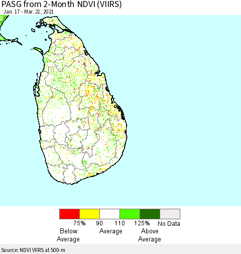 Sri Lanka PASG from 2-Month NDVI (VIIRS) Thematic Map For 3/14/2021 - 3/21/2021