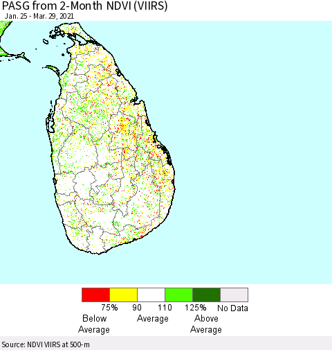 Sri Lanka PASG from 2-Month NDVI (VIIRS) Thematic Map For 3/22/2021 - 3/29/2021