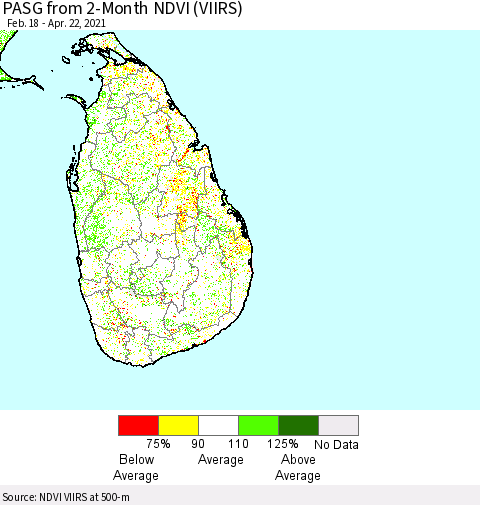 Sri Lanka PASG from 2-Month NDVI (VIIRS) Thematic Map For 4/15/2021 - 4/22/2021