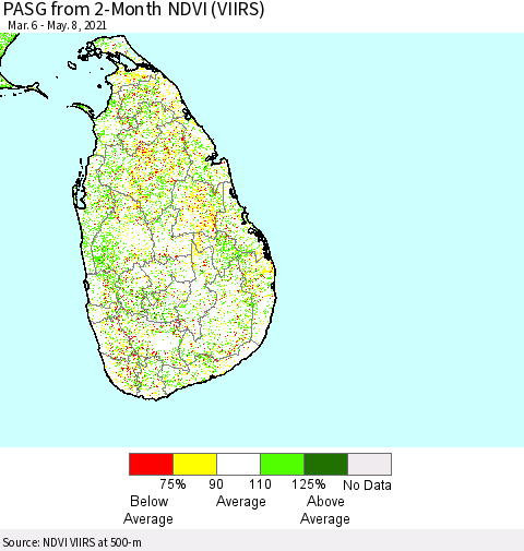 Sri Lanka PASG from 2-Month NDVI (VIIRS) Thematic Map For 5/1/2021 - 5/8/2021