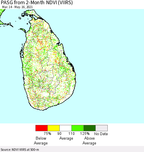 Sri Lanka PASG from 2-Month NDVI (VIIRS) Thematic Map For 5/9/2021 - 5/16/2021