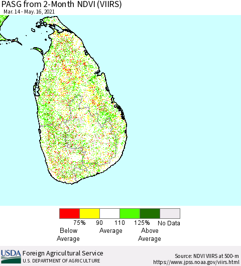 Sri Lanka PASG from 2-Month NDVI (VIIRS) Thematic Map For 5/11/2021 - 5/20/2021