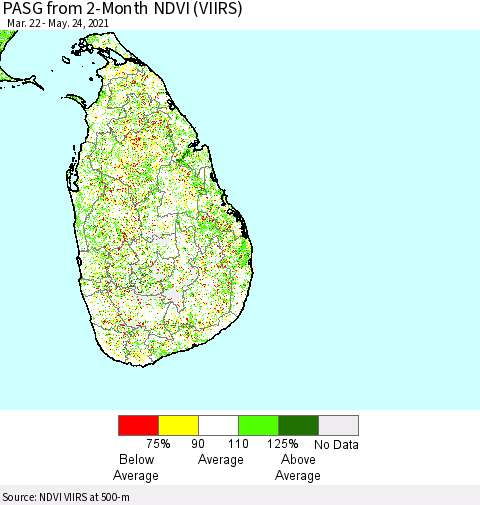 Sri Lanka PASG from 2-Month NDVI (VIIRS) Thematic Map For 5/17/2021 - 5/24/2021