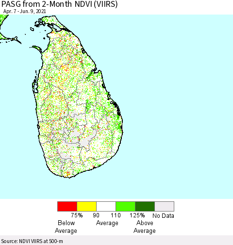 Sri Lanka PASG from 2-Month NDVI (VIIRS) Thematic Map For 6/2/2021 - 6/9/2021