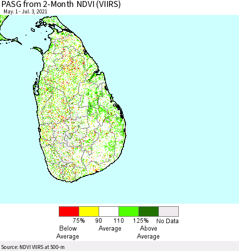 Sri Lanka PASG from 2-Month NDVI (VIIRS) Thematic Map For 6/26/2021 - 7/3/2021