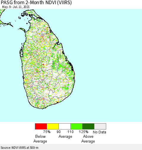 Sri Lanka PASG from 2-Month NDVI (VIIRS) Thematic Map For 7/4/2021 - 7/11/2021