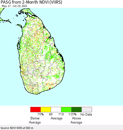 Sri Lanka PASG from 2-Month NDVI (VIIRS) Thematic Map For 7/12/2021 - 7/19/2021