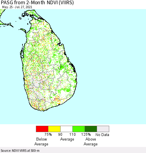 Sri Lanka PASG from 2-Month NDVI (VIIRS) Thematic Map For 7/20/2021 - 7/27/2021