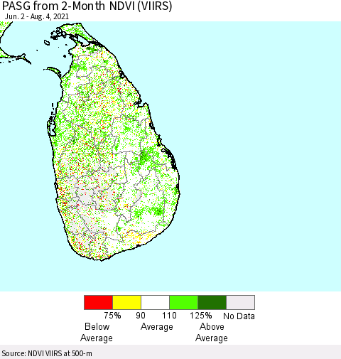 Sri Lanka PASG from 2-Month NDVI (VIIRS) Thematic Map For 7/28/2021 - 8/4/2021