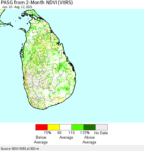 Sri Lanka PASG from 2-Month NDVI (VIIRS) Thematic Map For 8/5/2021 - 8/12/2021