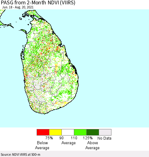 Sri Lanka PASG from 2-Month NDVI (VIIRS) Thematic Map For 8/11/2021 - 8/20/2021