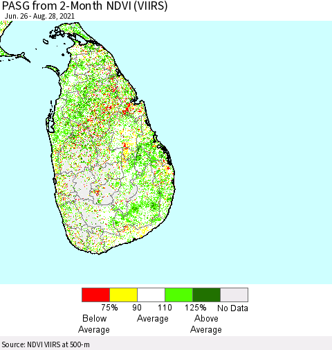 Sri Lanka PASG from 2-Month NDVI (VIIRS) Thematic Map For 8/21/2021 - 8/28/2021
