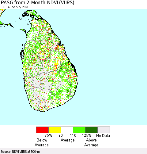 Sri Lanka PASG from 2-Month NDVI (VIIRS) Thematic Map For 8/29/2021 - 9/5/2021