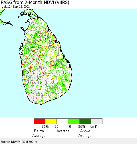 Sri Lanka PASG from 2-Month NDVI (VIIRS) Thematic Map For 9/6/2021 - 9/13/2021