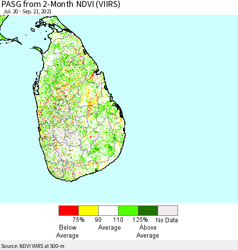Sri Lanka PASG from 2-Month NDVI (VIIRS) Thematic Map For 9/14/2021 - 9/21/2021