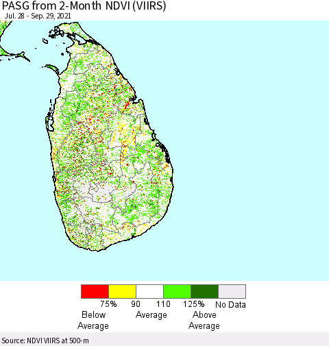Sri Lanka PASG from 2-Month NDVI (VIIRS) Thematic Map For 9/22/2021 - 9/29/2021