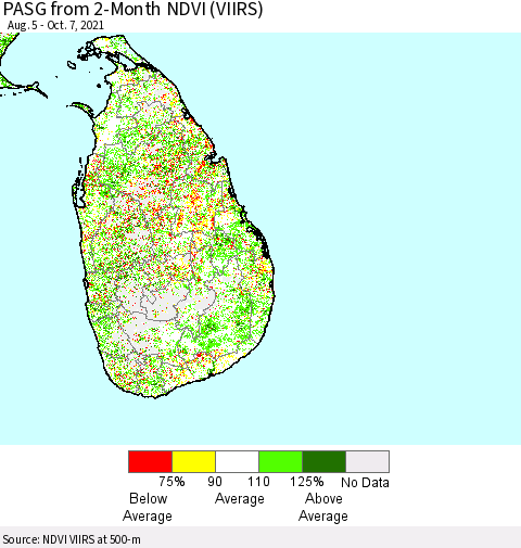 Sri Lanka PASG from 2-Month NDVI (VIIRS) Thematic Map For 9/30/2021 - 10/7/2021