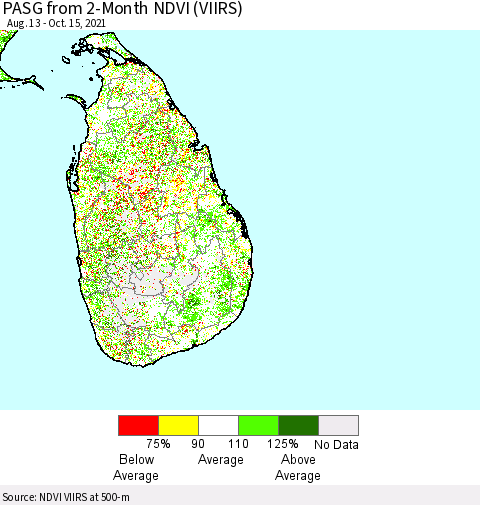 Sri Lanka PASG from 2-Month NDVI (VIIRS) Thematic Map For 10/8/2021 - 10/15/2021