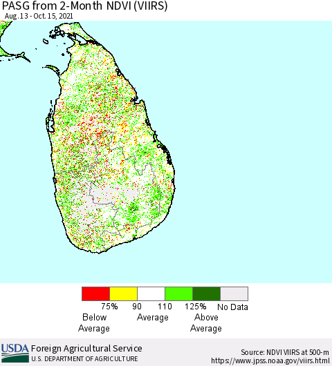 Sri Lanka PASG from 2-Month NDVI (VIIRS) Thematic Map For 10/11/2021 - 10/20/2021