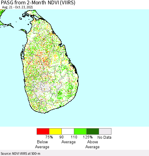 Sri Lanka PASG from 2-Month NDVI (VIIRS) Thematic Map For 10/16/2021 - 10/23/2021