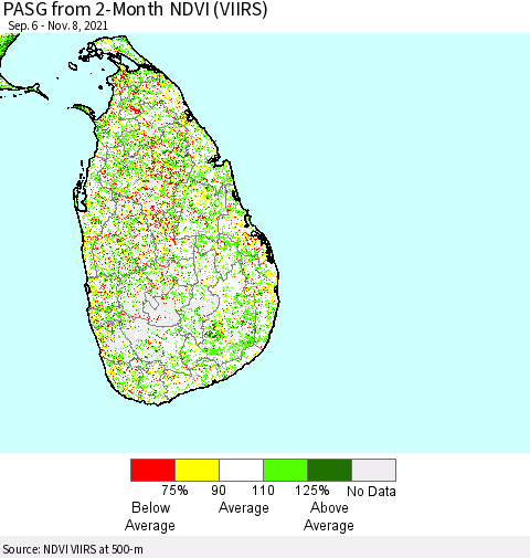 Sri Lanka PASG from 2-Month NDVI (VIIRS) Thematic Map For 11/1/2021 - 11/8/2021