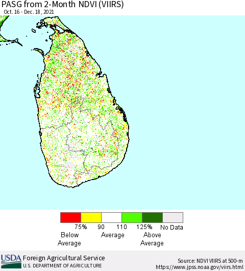 Sri Lanka PASG from 2-Month NDVI (VIIRS) Thematic Map For 12/11/2021 - 12/20/2021