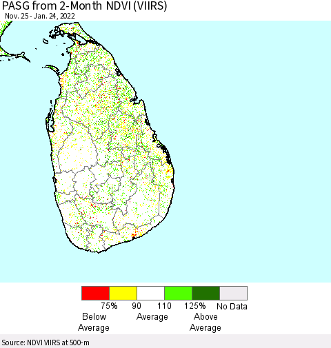 Sri Lanka PASG from 2-Month NDVI (VIIRS) Thematic Map For 1/17/2022 - 1/24/2022