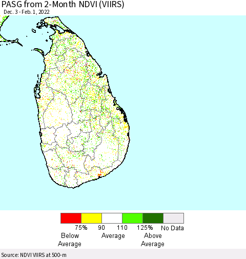 Sri Lanka PASG from 2-Month NDVI (VIIRS) Thematic Map For 1/25/2022 - 2/1/2022