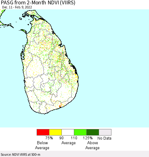 Sri Lanka PASG from 2-Month NDVI (VIIRS) Thematic Map For 2/2/2022 - 2/9/2022