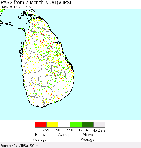 Sri Lanka PASG from 2-Month NDVI (VIIRS) Thematic Map For 2/10/2022 - 2/17/2022