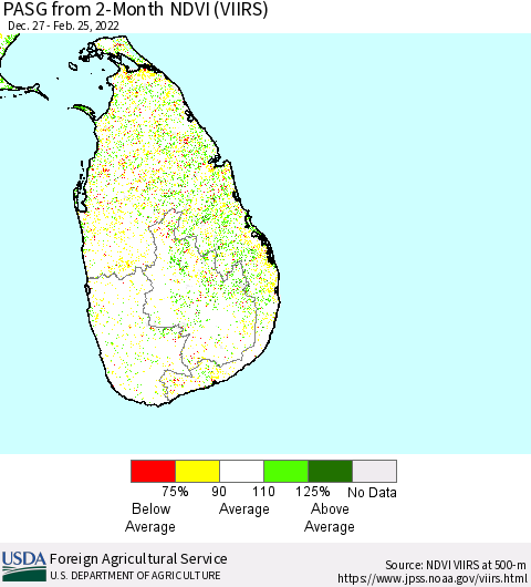 Sri Lanka PASG from 2-Month NDVI (VIIRS) Thematic Map For 2/21/2022 - 2/28/2022
