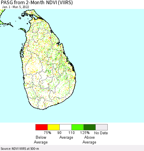 Sri Lanka PASG from 2-Month NDVI (VIIRS) Thematic Map For 2/26/2022 - 3/5/2022