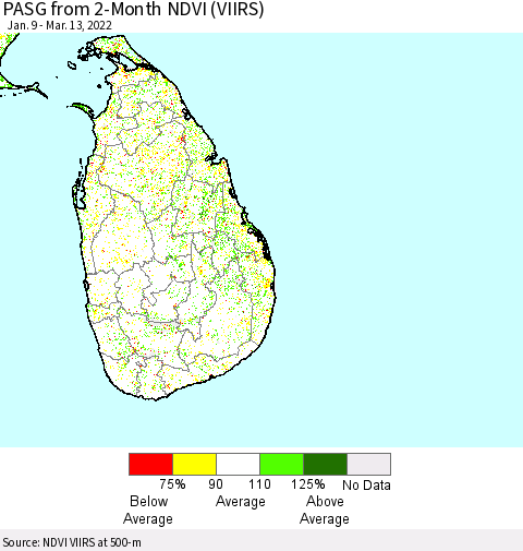 Sri Lanka PASG from 2-Month NDVI (VIIRS) Thematic Map For 3/6/2022 - 3/13/2022