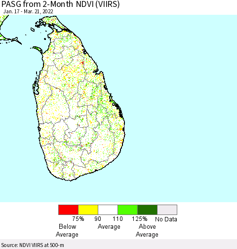 Sri Lanka PASG from 2-Month NDVI (VIIRS) Thematic Map For 3/14/2022 - 3/21/2022