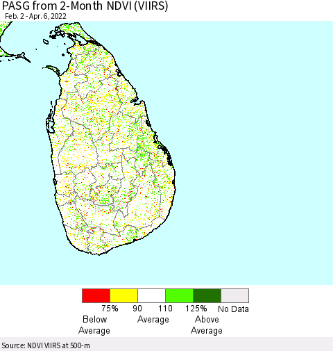 Sri Lanka PASG from 2-Month NDVI (VIIRS) Thematic Map For 3/30/2022 - 4/6/2022