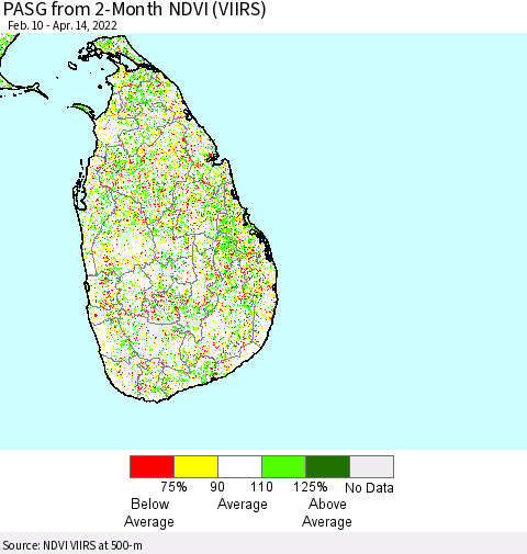 Sri Lanka PASG from 2-Month NDVI (VIIRS) Thematic Map For 4/7/2022 - 4/14/2022