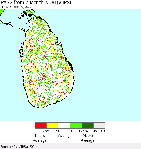 Sri Lanka PASG from 2-Month NDVI (VIIRS) Thematic Map For 4/15/2022 - 4/22/2022