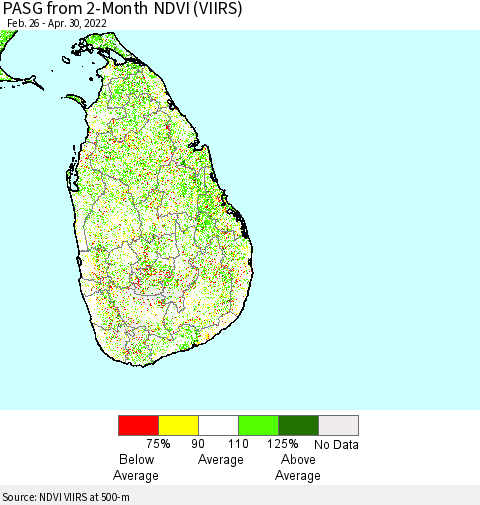 Sri Lanka PASG from 2-Month NDVI (VIIRS) Thematic Map For 4/23/2022 - 4/30/2022