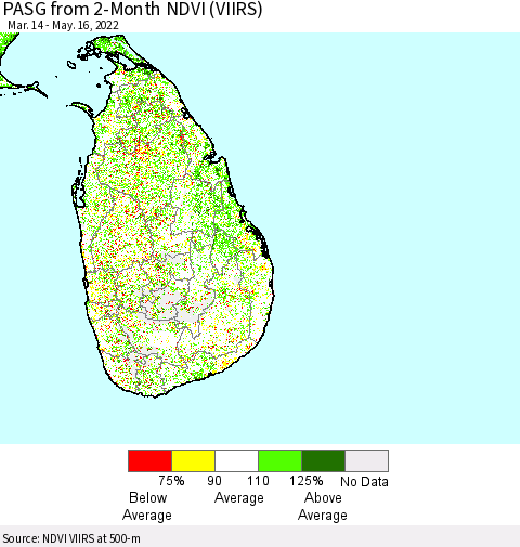 Sri Lanka PASG from 2-Month NDVI (VIIRS) Thematic Map For 5/9/2022 - 5/16/2022