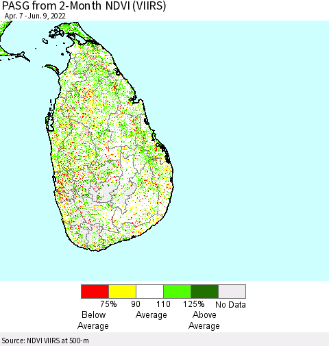 Sri Lanka PASG from 2-Month NDVI (VIIRS) Thematic Map For 6/2/2022 - 6/9/2022