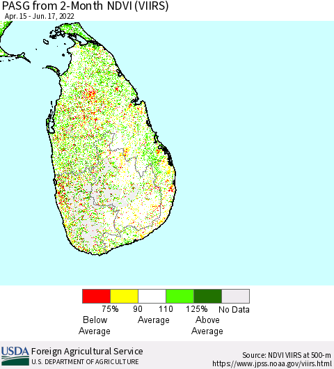 Sri Lanka PASG from 2-Month NDVI (VIIRS) Thematic Map For 6/11/2022 - 6/20/2022