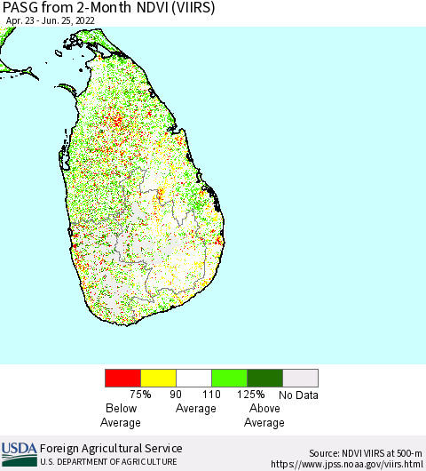 Sri Lanka PASG from 2-Month NDVI (VIIRS) Thematic Map For 6/21/2022 - 6/30/2022