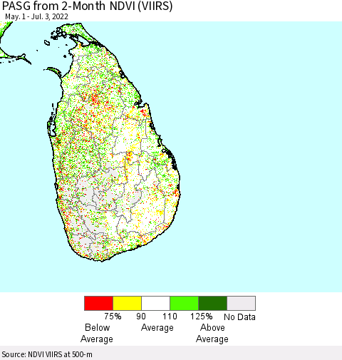 Sri Lanka PASG from 2-Month NDVI (VIIRS) Thematic Map For 6/26/2022 - 7/3/2022