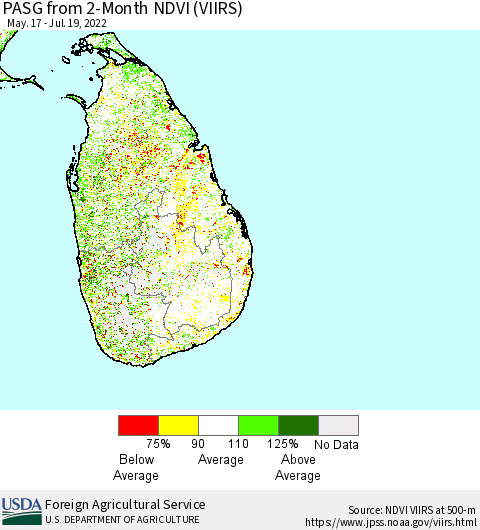 Sri Lanka PASG from 2-Month NDVI (VIIRS) Thematic Map For 7/11/2022 - 7/20/2022