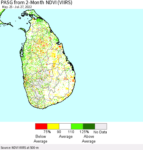Sri Lanka PASG from 2-Month NDVI (VIIRS) Thematic Map For 7/20/2022 - 7/27/2022