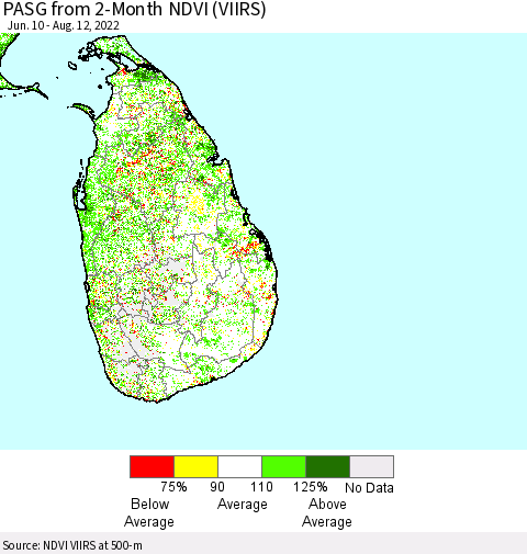 Sri Lanka PASG from 2-Month NDVI (VIIRS) Thematic Map For 8/5/2022 - 8/12/2022