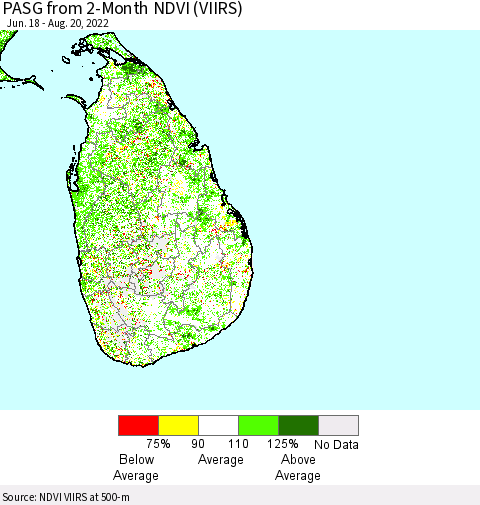Sri Lanka PASG from 2-Month NDVI (VIIRS) Thematic Map For 8/13/2022 - 8/20/2022