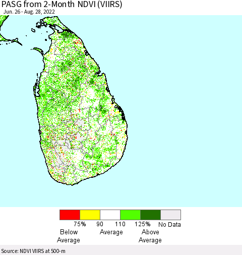 Sri Lanka PASG from 2-Month NDVI (VIIRS) Thematic Map For 8/21/2022 - 8/28/2022