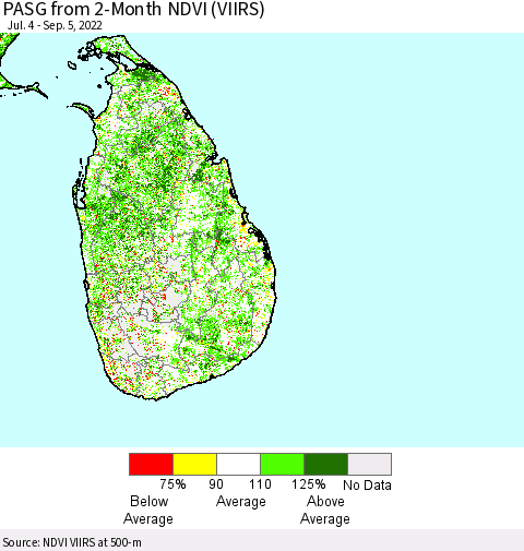 Sri Lanka PASG from 2-Month NDVI (VIIRS) Thematic Map For 8/29/2022 - 9/5/2022